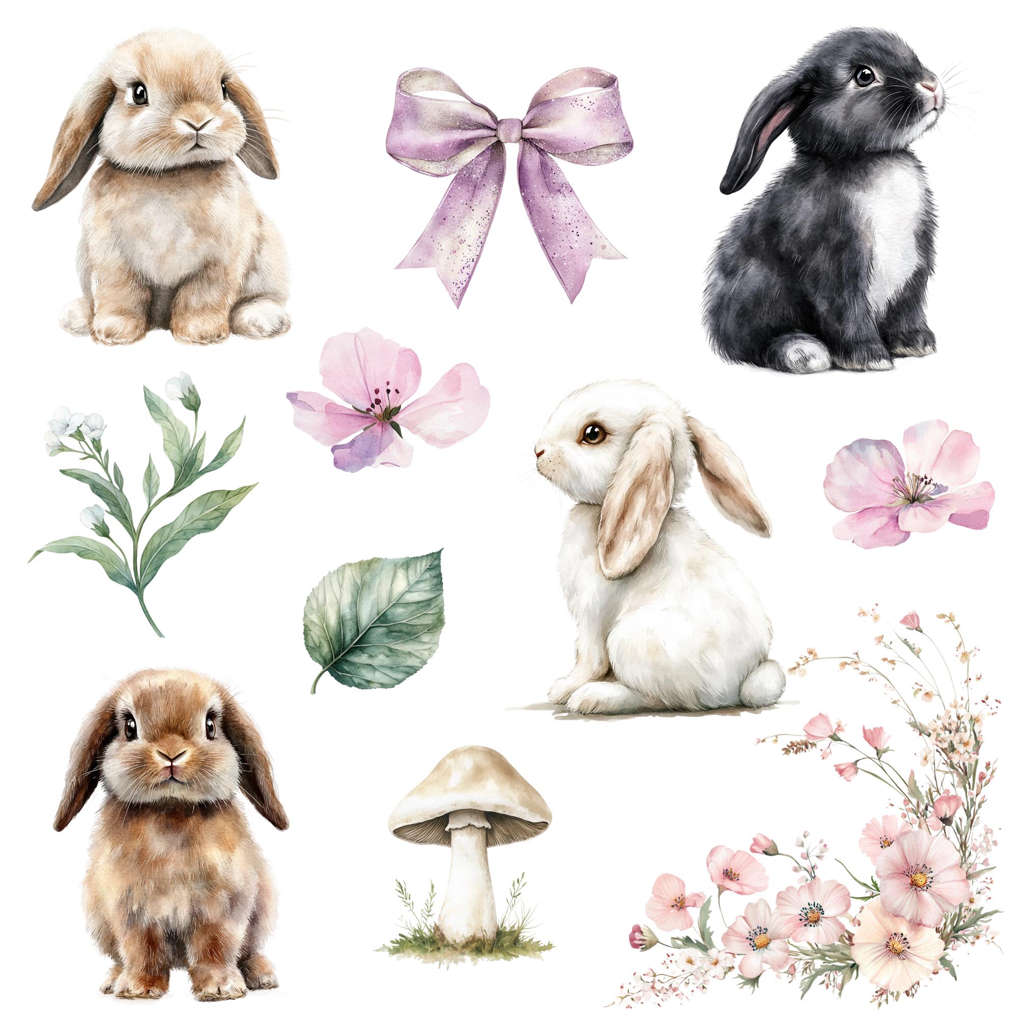 Watercolor Spring Bunny Clipart Png Bundle, Easter Bunny Clipart ...