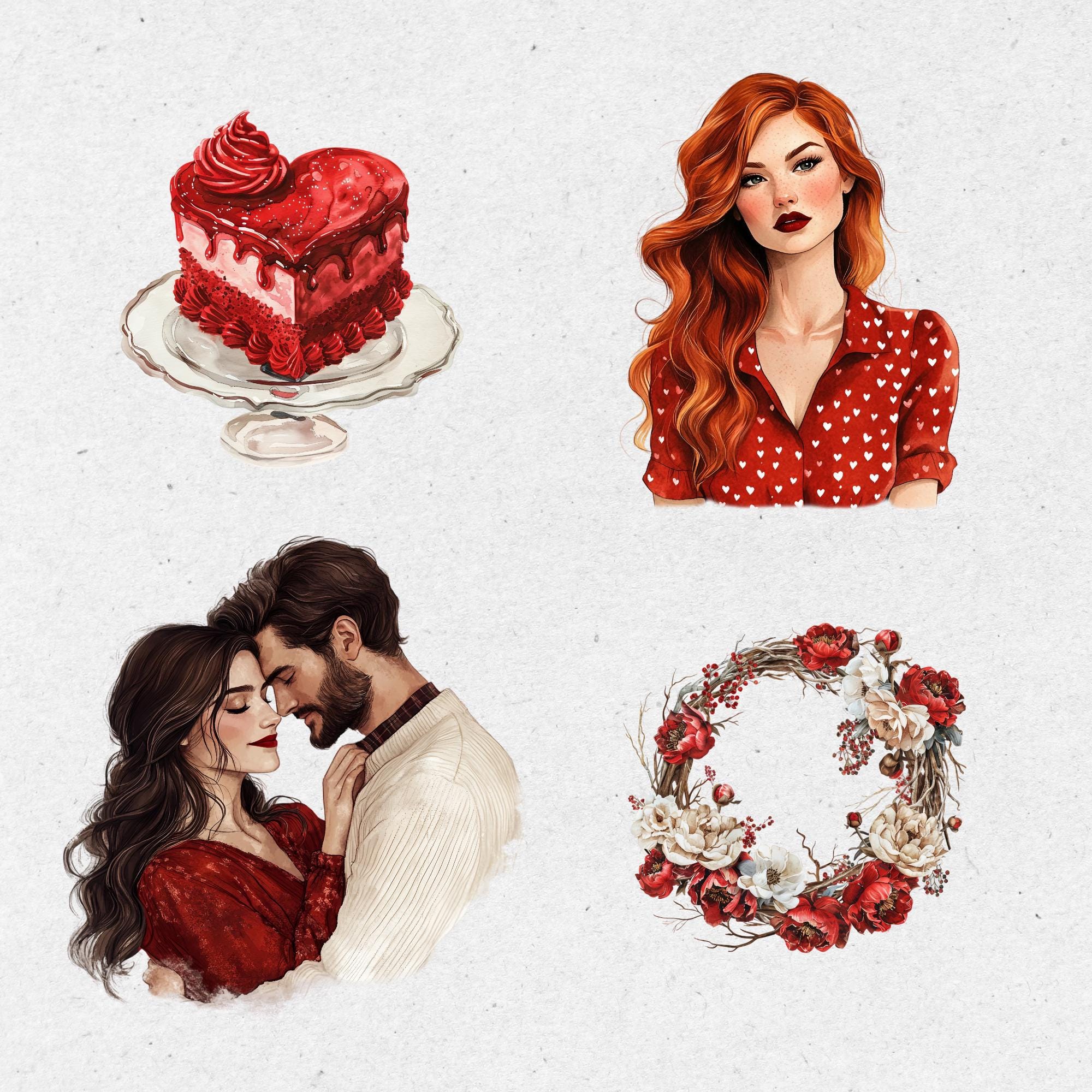Watercolor Valentines Day Clipart Png Bundle, Love Clipart, Valentine ...