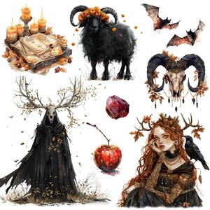 Samhain watercolor clipart png bundle, celtic neopagan wiccan clipart, witchcraft, witch clipart, commercial use, scrapbooking, junk journal image 5