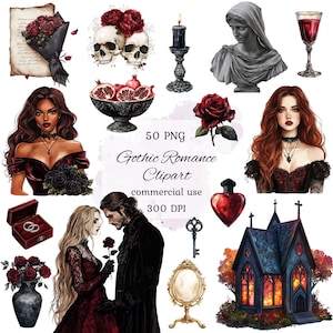 Aquarel gothic romantiek clipart png bundel, gothic girl clipart, black romance, gothic valentine, gothic couple clipart, scrapbooking