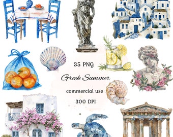 Greece watercolor clipart png bundle, greek clipart, travel clipart, summer clipart, greek travel, parthenon, commercial use, scrapbooking