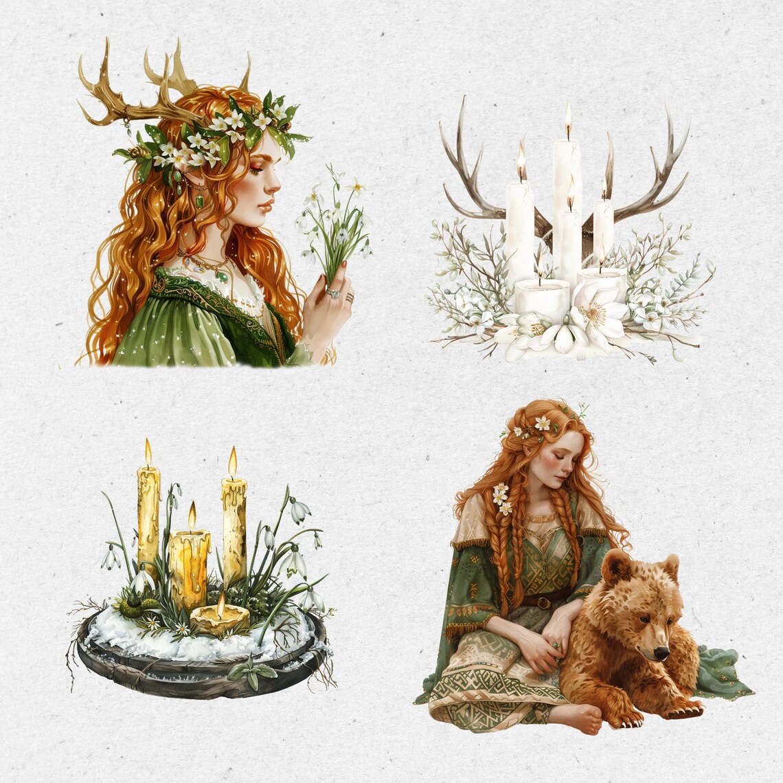 Imbolc Watercolor Clipart Png Bundle, Imbolc Clip Art, Celtic Neopagan ...