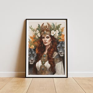 Freya goddess wall art, watercolor, norse goddess print, norse mythology art, goddess freya altar decor, digital download