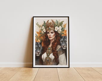 Freya Göttin Wandkunst, Aquarell, nordische Göttin Druck, nordische Mythologie Kunst, Göttin Freya Altar Dekoration, digitaler Download