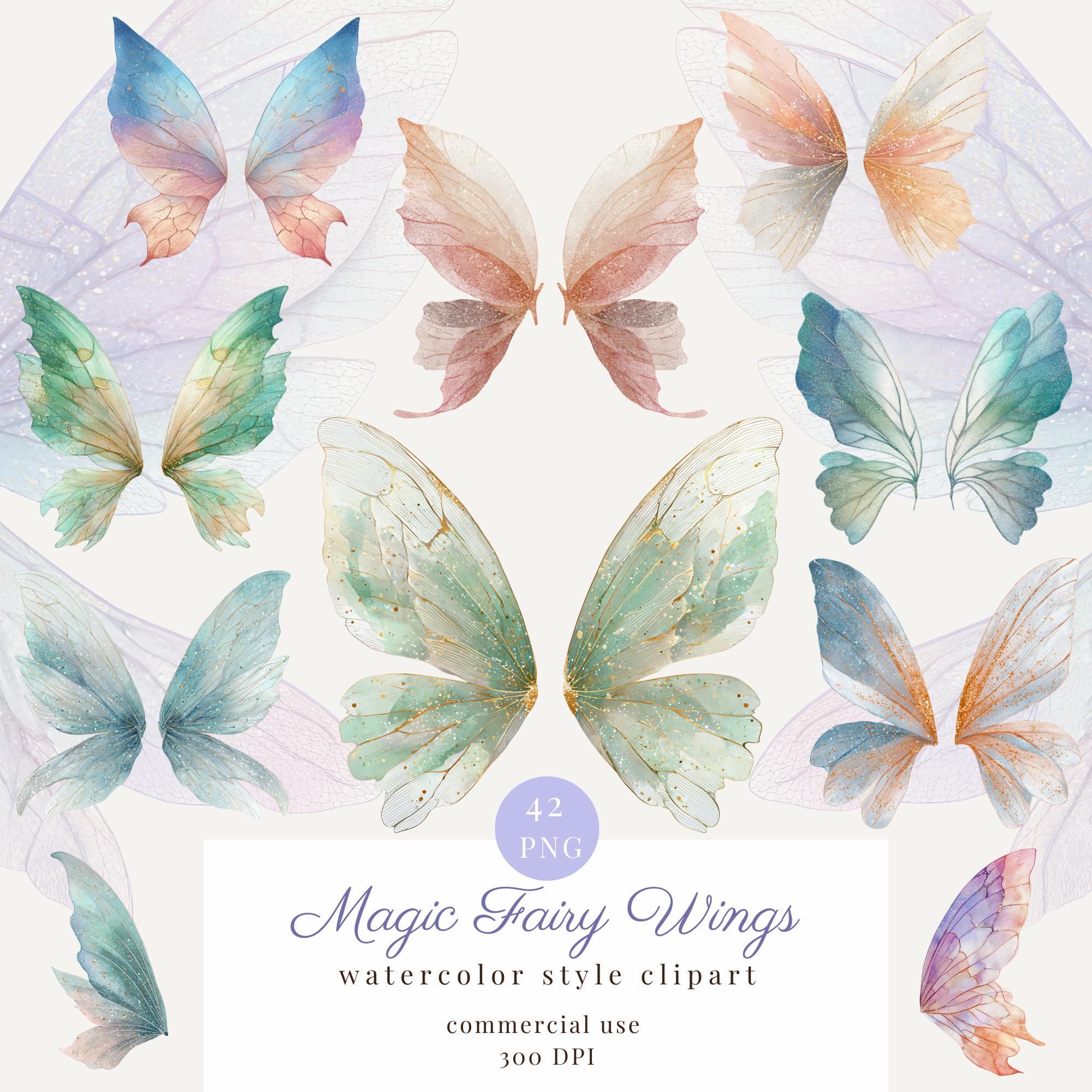 Watercolor Pastel Fairy Wings Clipart Png Bundle, Fantasy Clipart ...