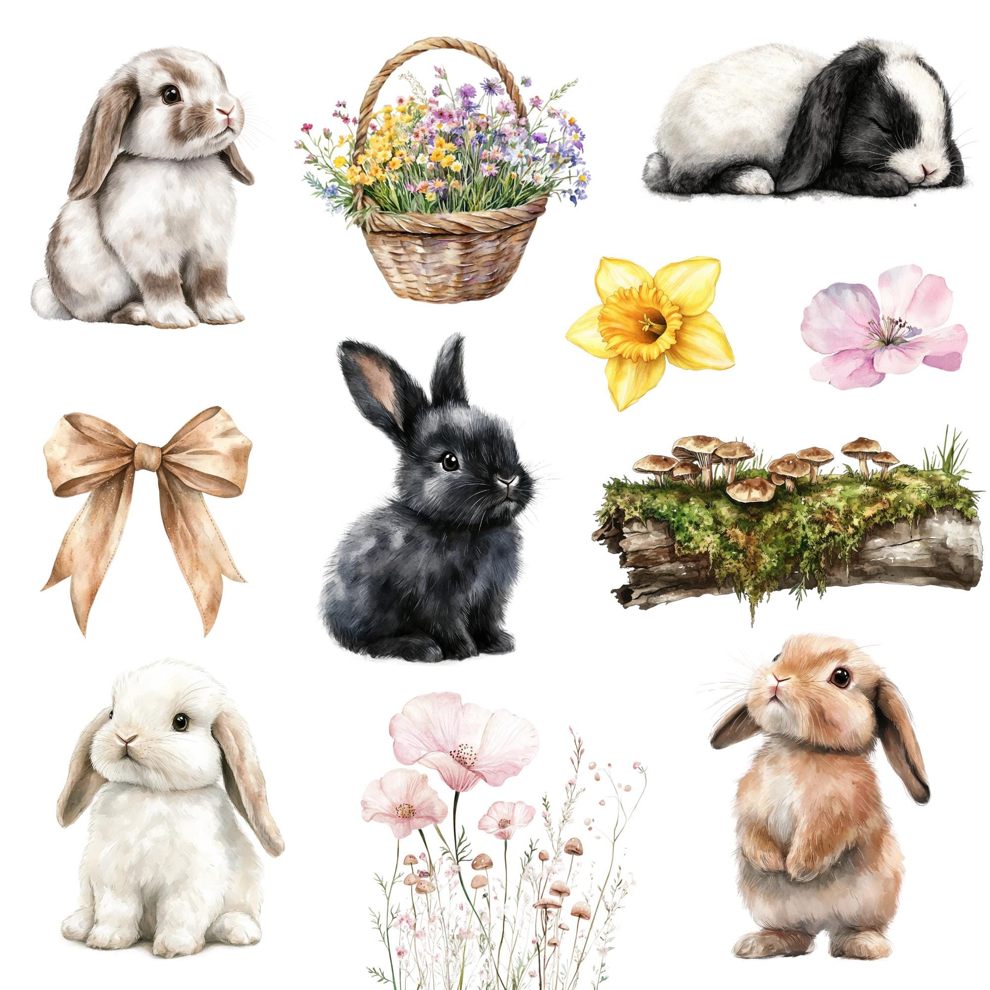 Watercolor Spring Bunny Clipart Png Bundle, Easter Bunny Clipart ...