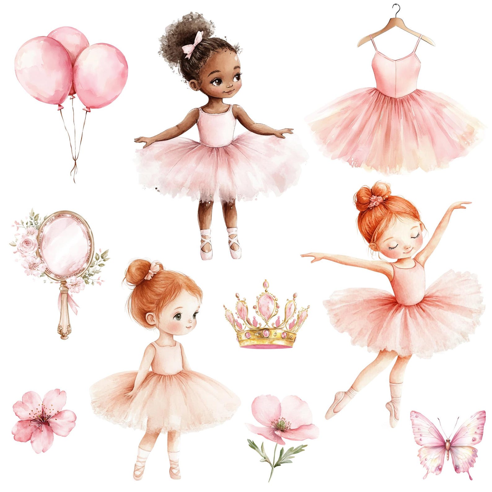 Watercolor Pink Ballerina Clipart Png Bundle, Ballerina Girl Clipart ...