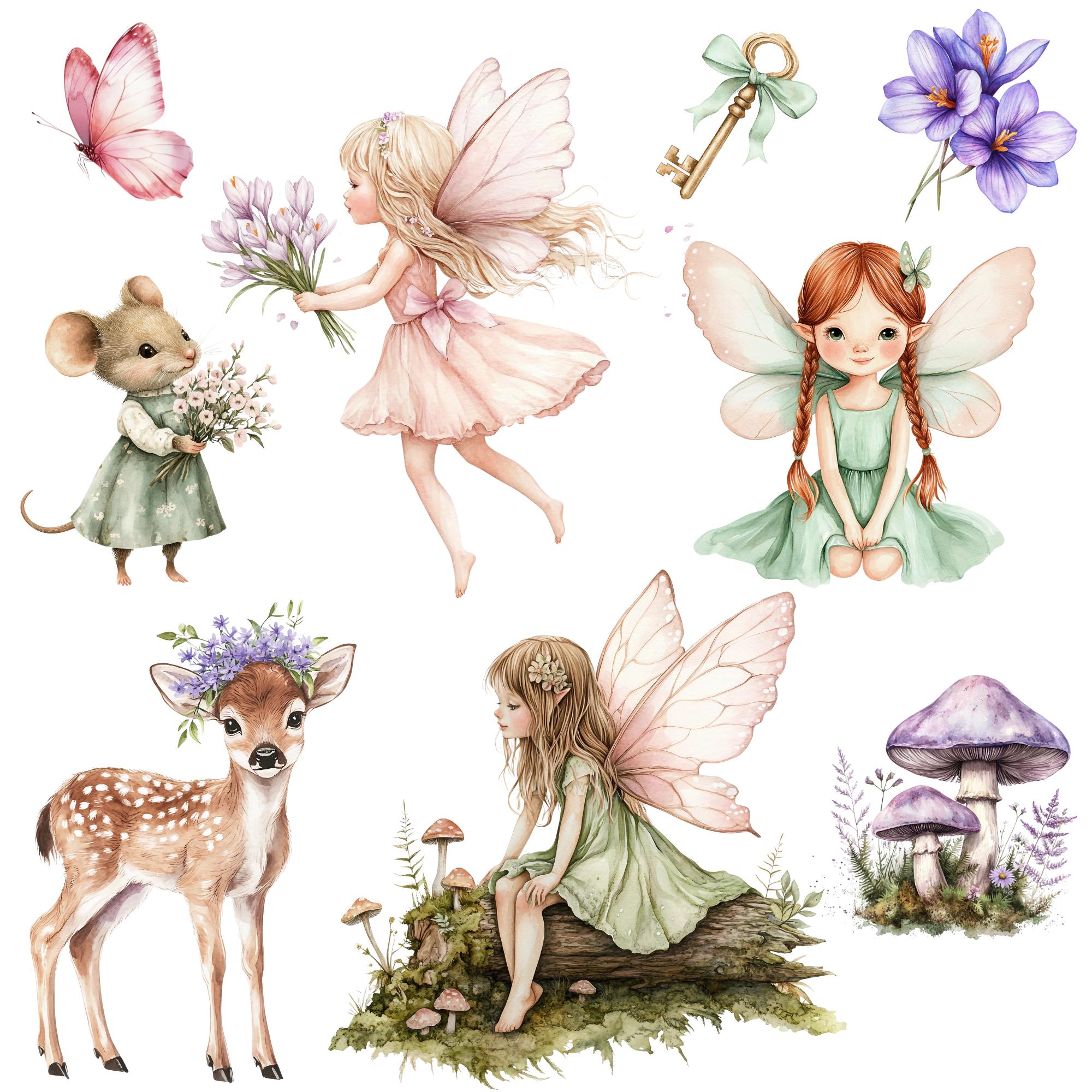 Watercolor Spring Fairy Clipart Png Bundle, Pink Fairy Clipart, Magical ...