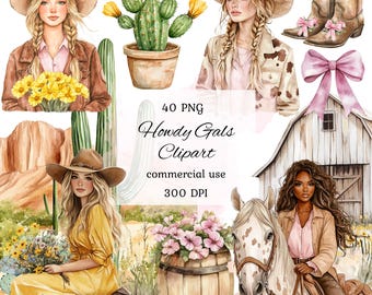 Pink cowgirl clipart png bundle, cowgirl watercolor clipart, cowgirl boots clipart, cowgirl hat, wild west, western clipart, scrapbooking