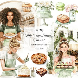 Aquarel bakkerij clipart png bundel, bakken clipart, dessert clipart, vintage bakkerij, uitnodiging bakkerij, bakbenodigdheden png, gebak