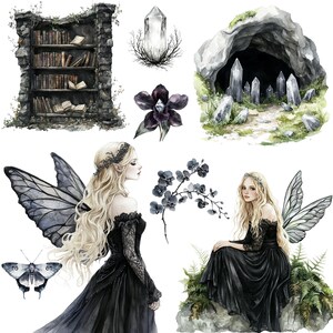 Watercolor Dark Fairy Clipart Png Bundle, Black Fairy Tale, Gothic ...