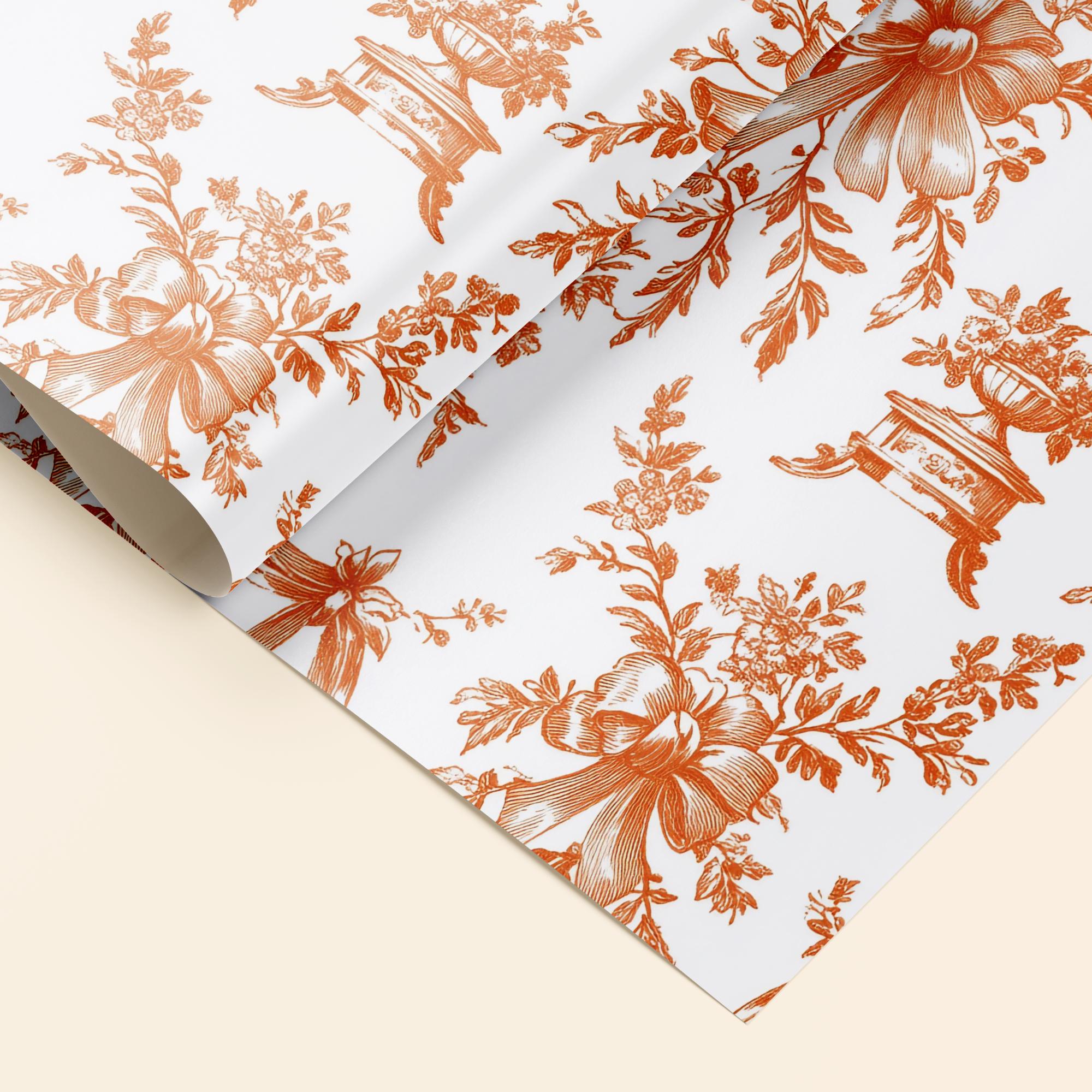 Orange Toile De Jouy Seamless Pattern, Vintage Floral Toile, Orange ...