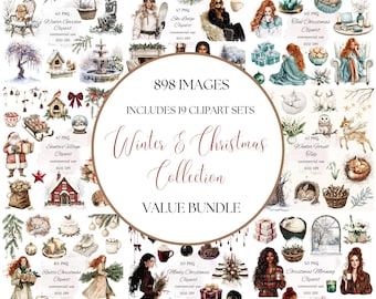 Plus de 800 lots de cliparts Noël png, méga lot de Noël aquarelle, méga lot de png de Noël, clipart hiver, usage commercial, scrapbooking