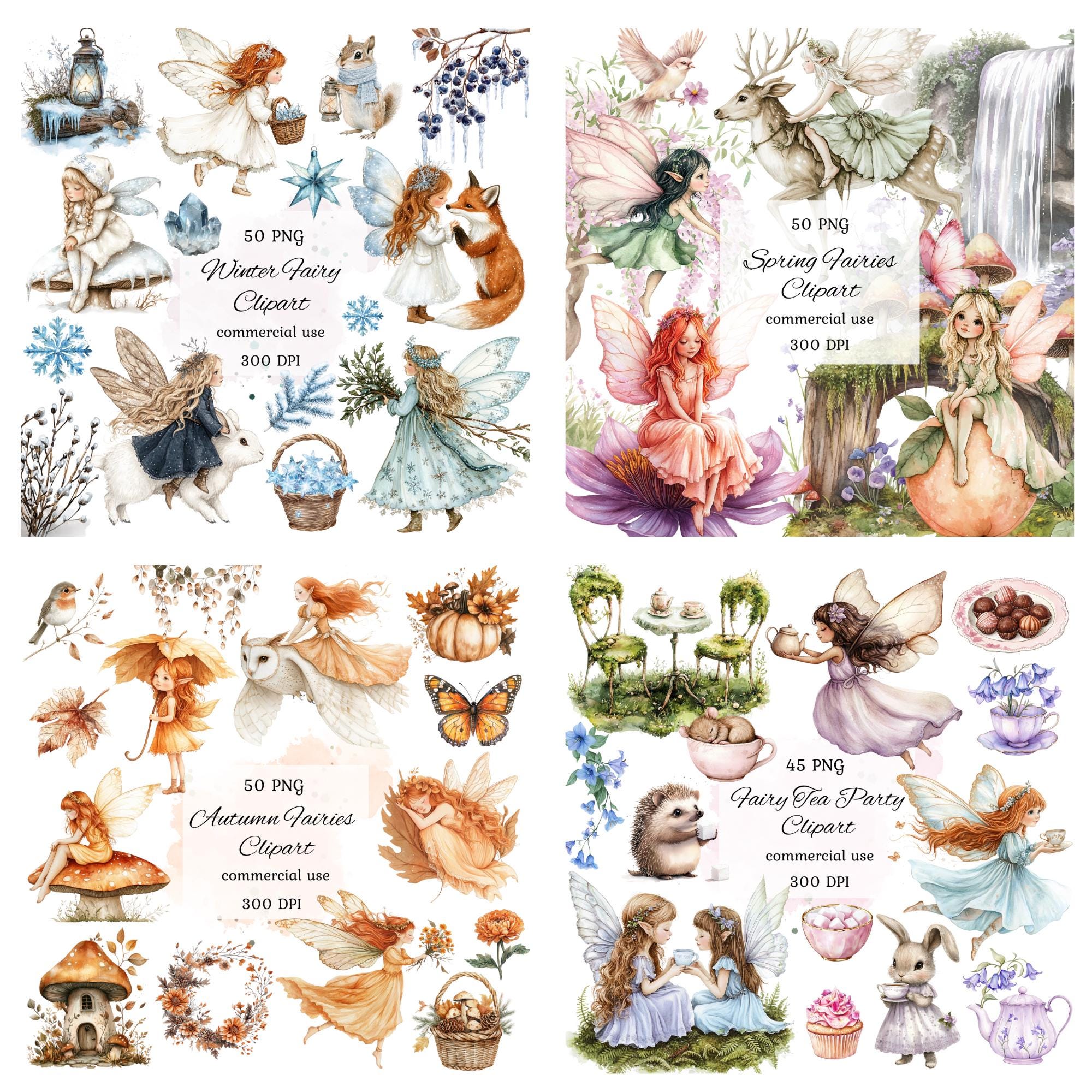 Watercolor Fairy Garden Clipart Png Bundle, Fairytale Clipart, Woodland ...