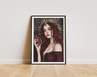 Persephone art print watercolor, goddess persephone painting, greek mythology art, persephone printable art, persephone wall art, ai art