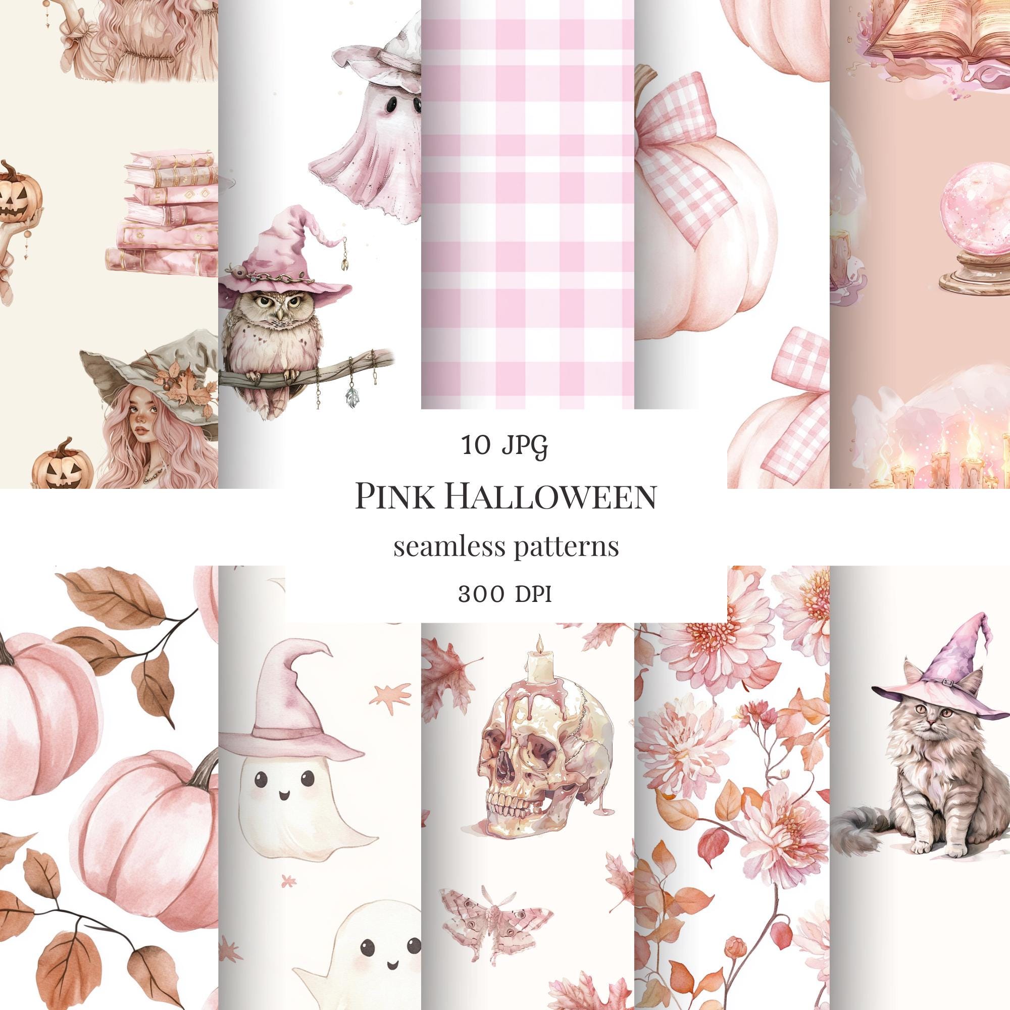 Pink Halloween Clipart Png Bundle, Pastel Halloween, Watercolor ...