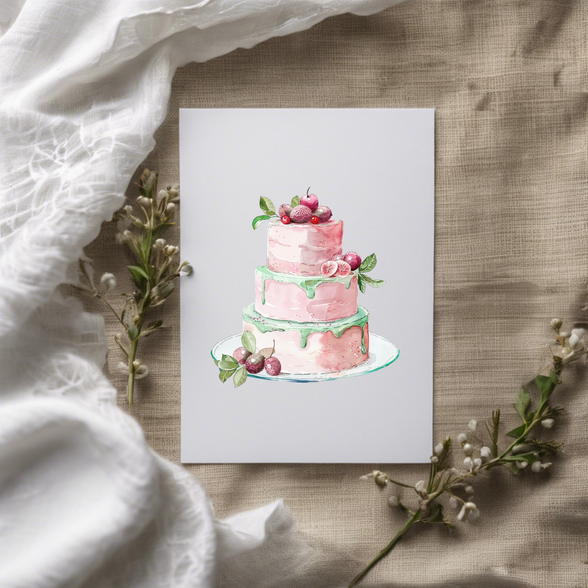 Watercolor Pastel Cakes Clipart Png Bundle, Birthday Cake Clipart ...
