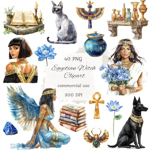 Watercolor egyptian witch clipart png bundle, egyptian clipart, ancient egypt clipart, occult, witchcraft clipart, sphynx cat, scrapbooking