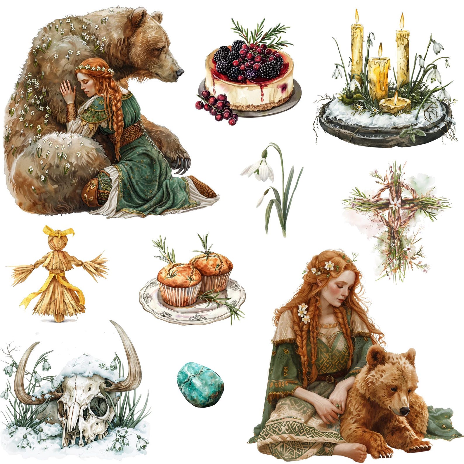 Imbolc Watercolor Clipart Png Bundle, Imbolc Clip Art, Celtic Neopagan ...