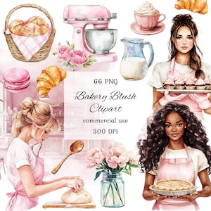 Pacote de clipart png de padaria rosa em aquarela, clipart de panificação, clipart de sobremesa, padaria vintage, convite de padaria, clipart de cupcake rosa, pastelaria