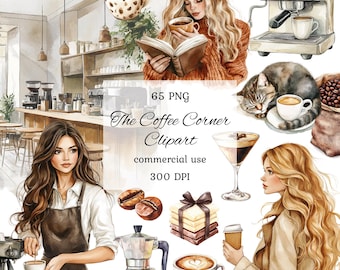 Watercolor coffee shop clipart png bundle, coffee clipart, coffee cup clipart, coffee mug clipart, fall coffee clipart, coffee lover clipart