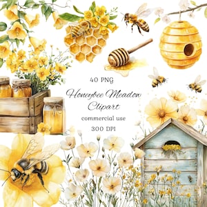 Aquarel honingbij clipart png bundel, hommel clipart, bijenkorf clipart, schattige bij clipart, lente bij clipart, bijen en bloem clipart