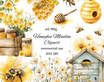 Watercolor honey bee clipart png bundle, bumble bee clipart, bee hive clipart, cute bee clipart, spring bee clipart, bee and flower clipart