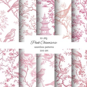 Roze chinoiserie naadloos patroon, chinoiserie bloemen naadloos, chinoiserie-ontwerp, elegant toile-patroon, toile de jouy, scrapbookingpapier