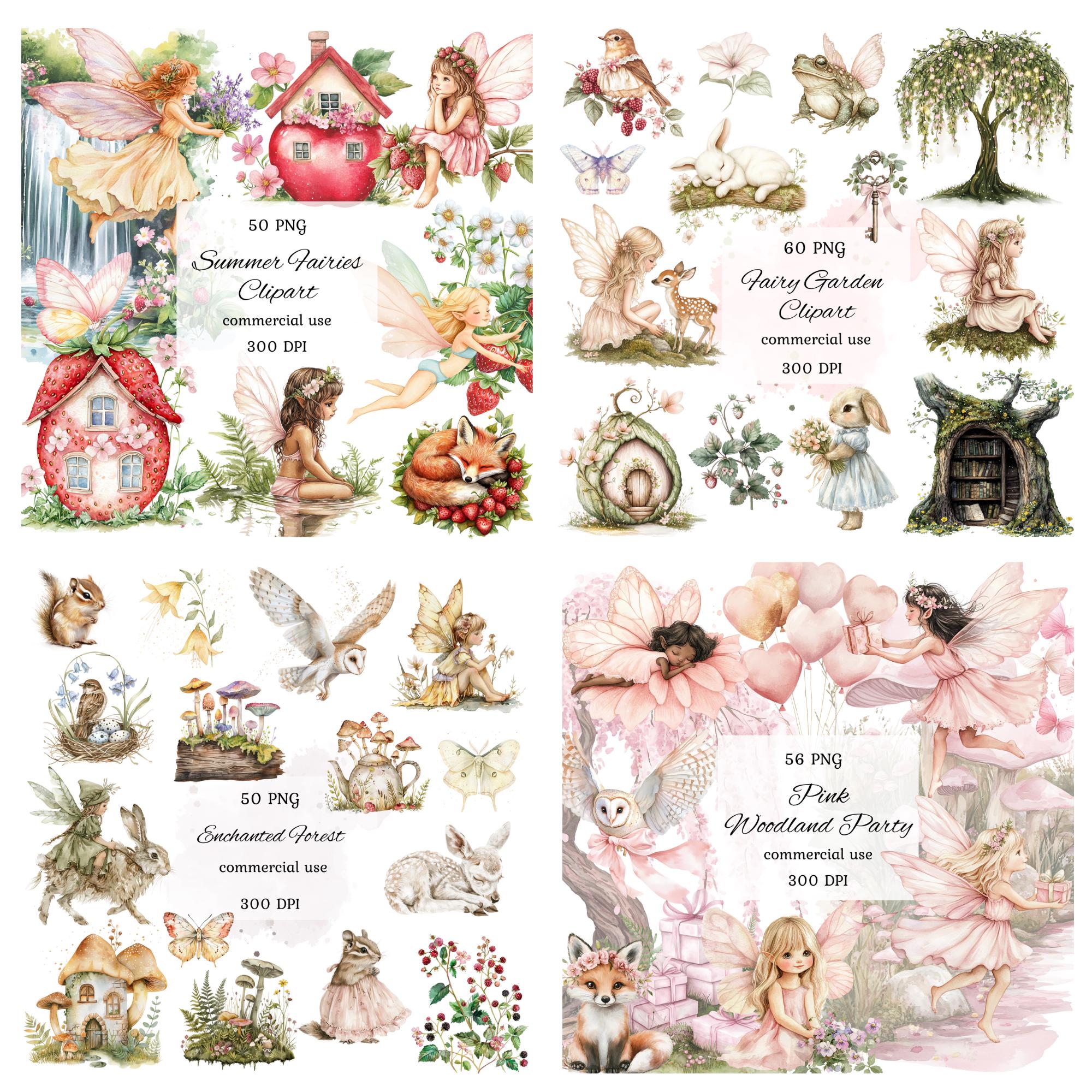 Watercolor Fairy Garden Clipart Png Bundle, Fairytale Clipart, Woodland ...
