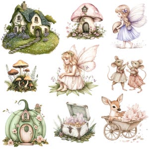 Pink Fairy Garden Clipart Png Bundle, Watercolor Fairy, Fairytale ...