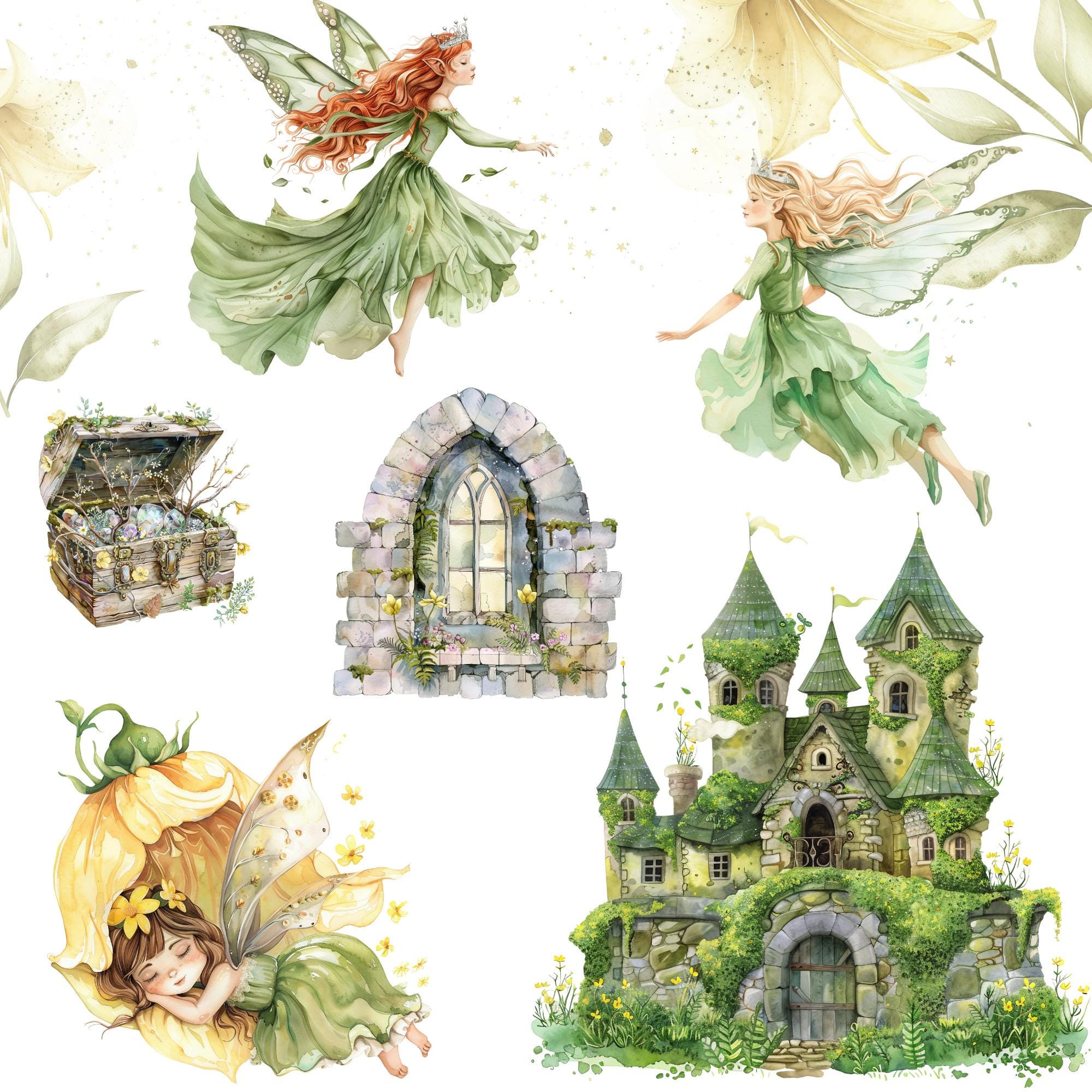 Watercolor Fairy Kingdom Clipart Png Bundle, Magic Kingdom, Forest ...