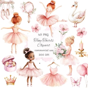 Bundle di clipart png di ballerina rosa ad acquerello, clipart di ragazza ballerina, clipart di ballerina del lago dei cigni, clipart di ballerina carina, scrapbooking