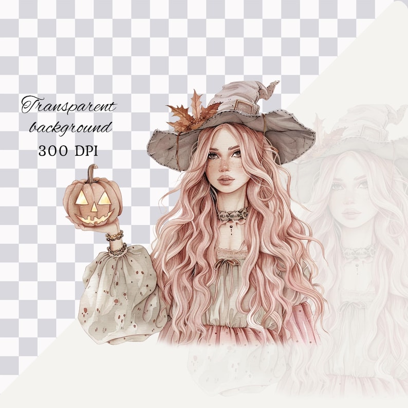 Pink Halloween Clipart Png Bundle, Pastel Halloween, Watercolor ...