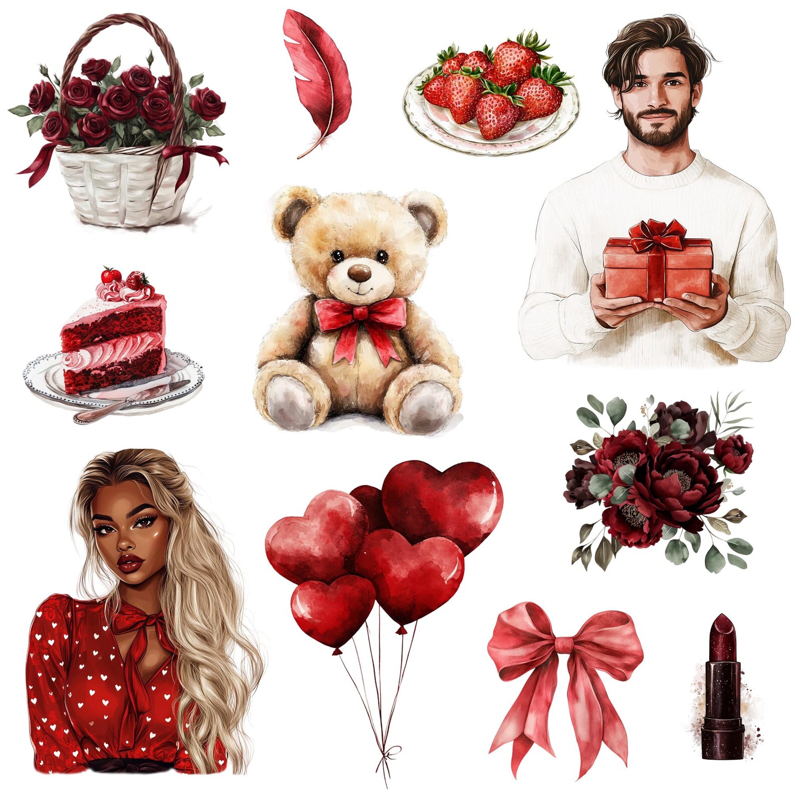 Watercolor Valentines Day Clipart Png Bundle, Love Clipart, Valentine ...