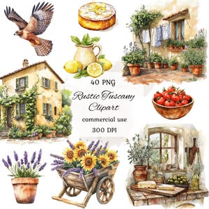Aquarel Toscane clipart png bundel, Toscane landschap, cottagecore clipart, reizen clipart, Italië clipart, wijngaard clipart, scrapbooking