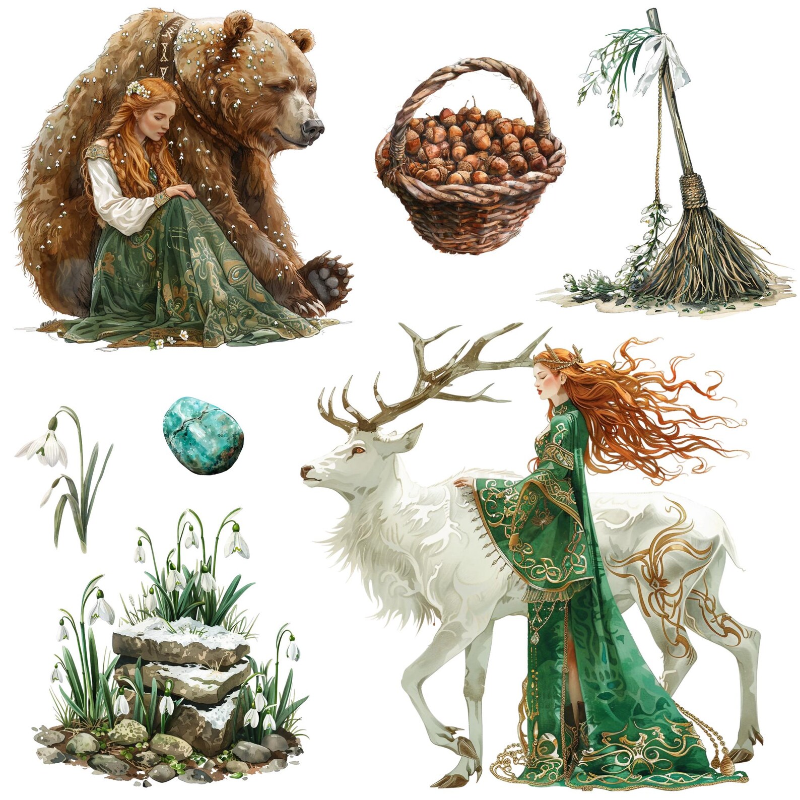 Imbolc Watercolor Clipart Png Bundle, Imbolc Clip Art, Celtic Neopagan ...