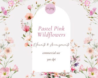 Wildblumen in Aquarell Pastellrosa, Wildblumen Rahmen, Rahmen zur Hochzeit, Sommerkleid, Wildblumen