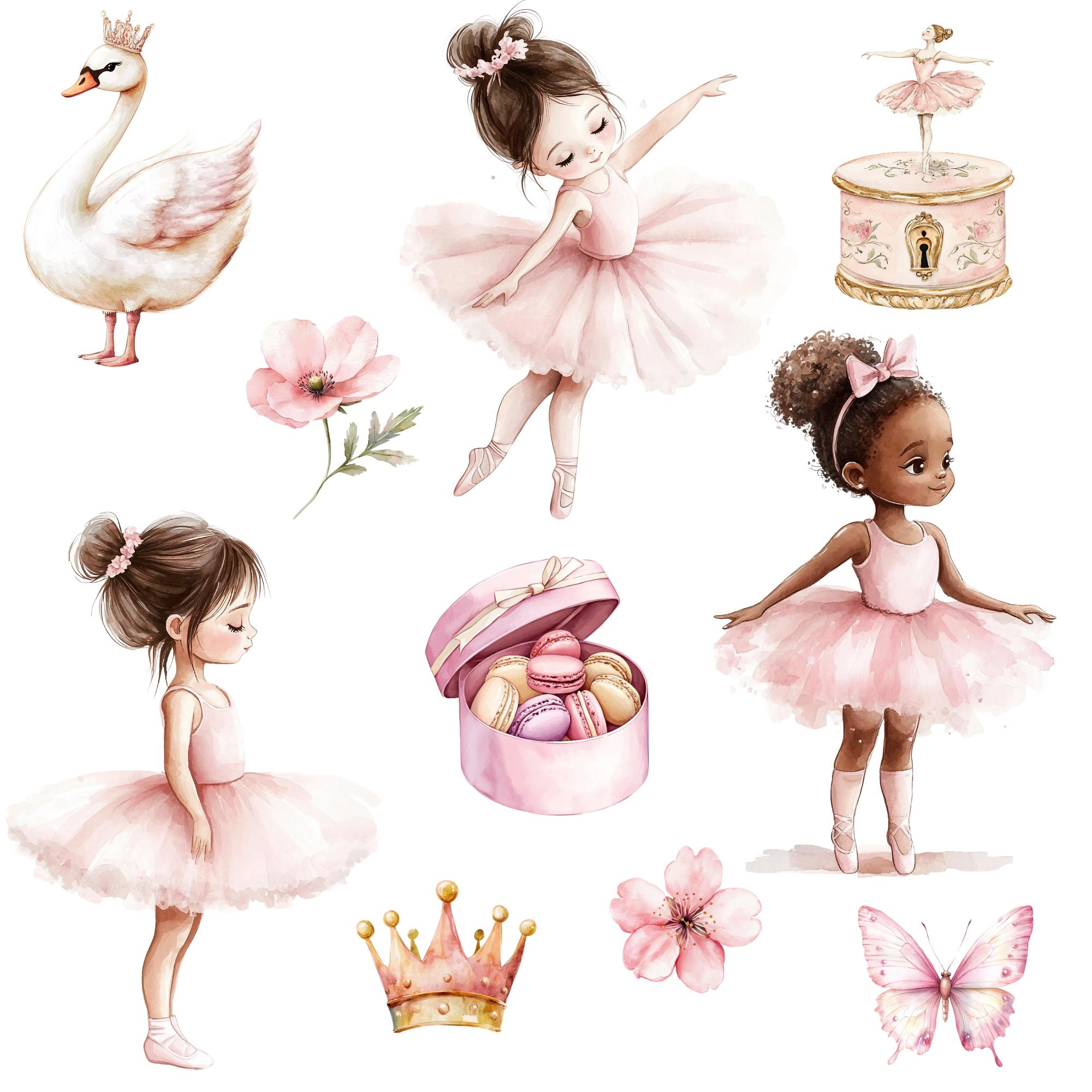 Watercolor Pink Ballerina Clipart Png Bundle, Ballerina Girl Clipart ...