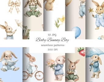 Watercolor bunny seamless pattern, repeating pattern, birthday seamless pattern, pastel seamless pattern, scrapbook paper, commercial use