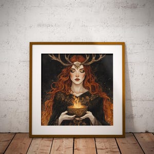 Stampa artistica di Brigid, arte della dea celtica Brigid, dipinto ad acquerello di Brigid, mitologia irlandese, decorazioni mitologiche pagane, wicca, imbolc, arte stregonesca