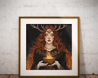 Brigid art print, celtic goddess brigid art, watercolor brigid painting, irish mithology, pagan mythology decor, wicca, imbolc, witchy art