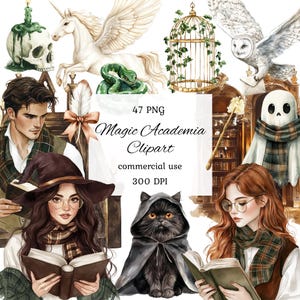 Watercolor magic academia clipart, wizard school clipart, wizard owl clipart, wizard school clipart, witchcraft, cute wizard clipart