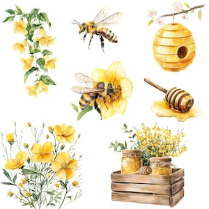 Watercolor honey bee clipart png bundle, bumble bee clipart, bee hive clipart, cute bee clipart, spring bee clipart, bee and flower clipart image 5