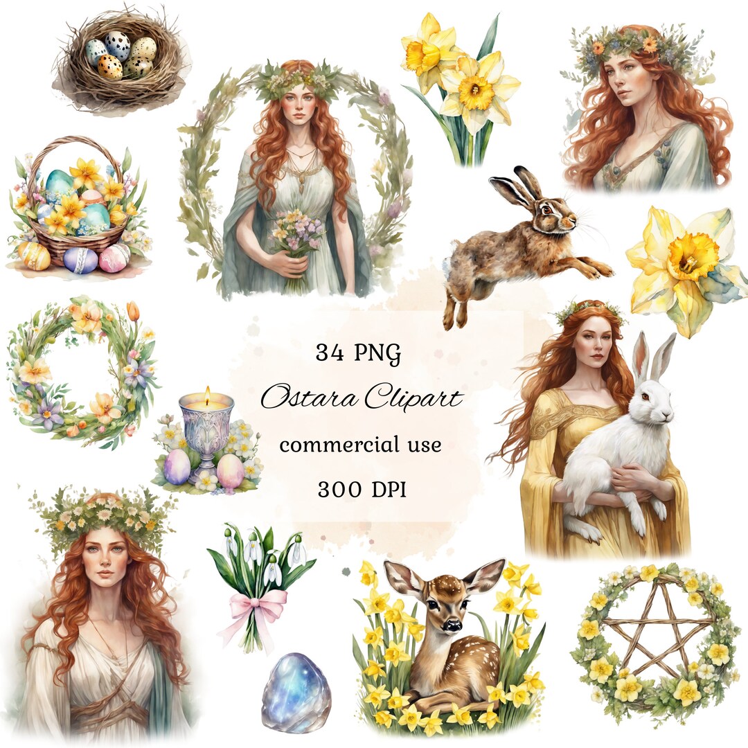 Watercolor Clipart Ostara Pagan Clipart Bundle, Witch Clipart, Neopagan ...