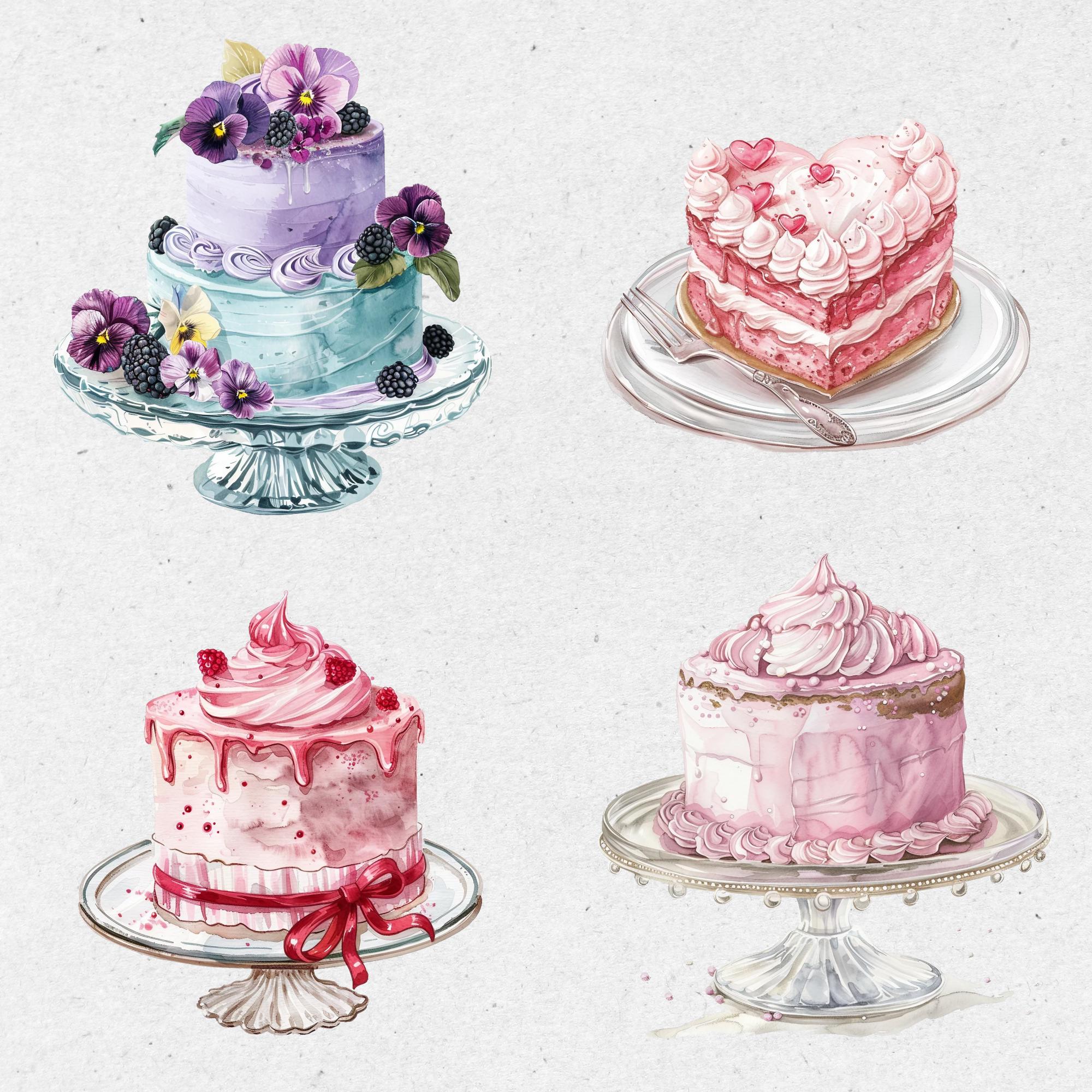 Watercolor Pastel Cakes Clipart Png Bundle, Birthday Cake Clipart ...