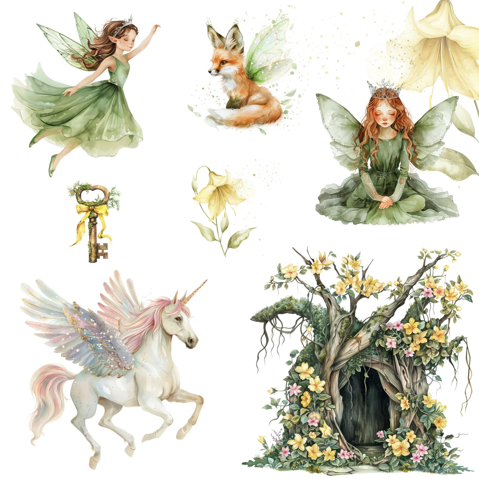 Watercolor Fairy Kingdom Clipart Png Bundle, Magic Kingdom, Forest ...