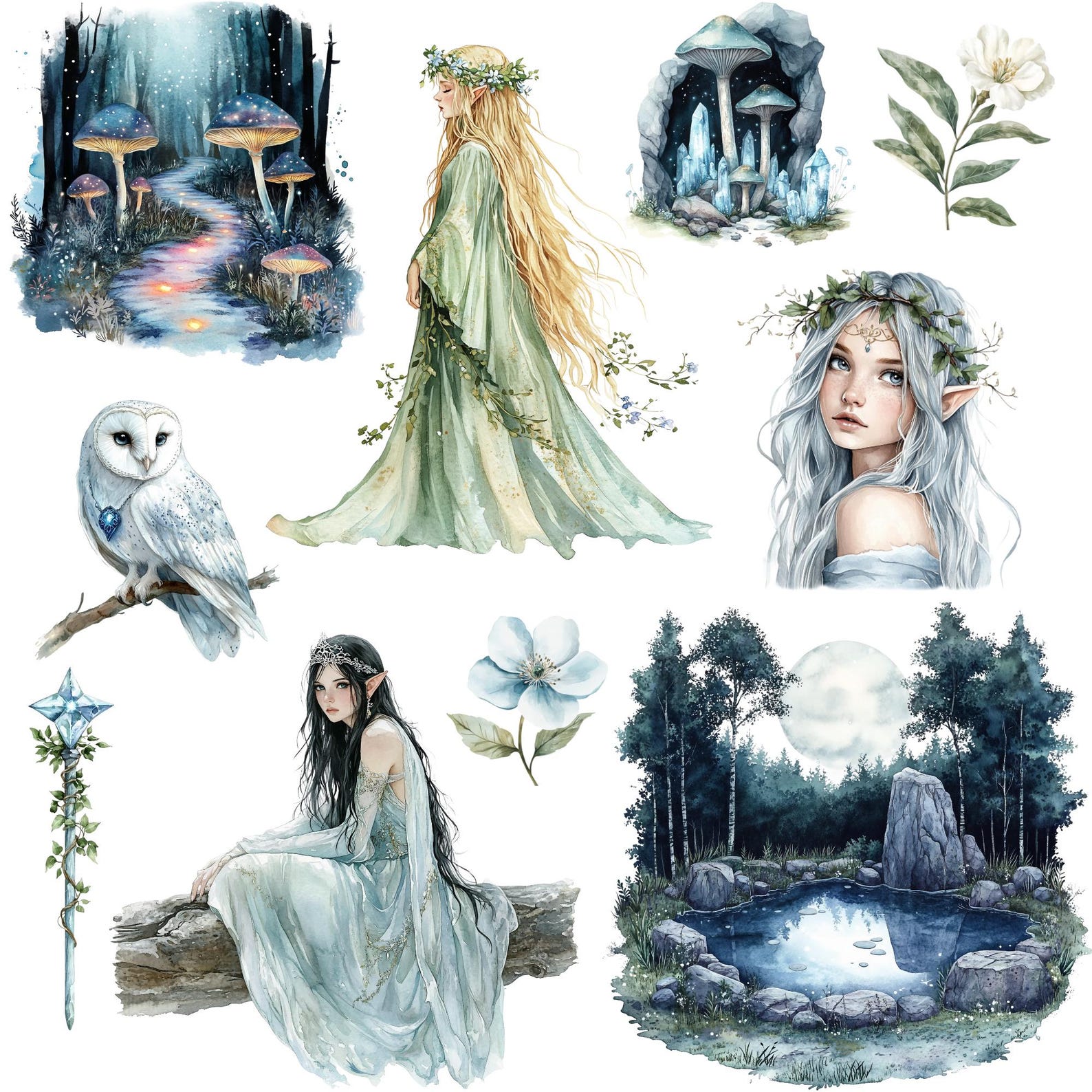 Watercolor Elven Forest Clipart , Fantasy Elves, Elven Princess ...