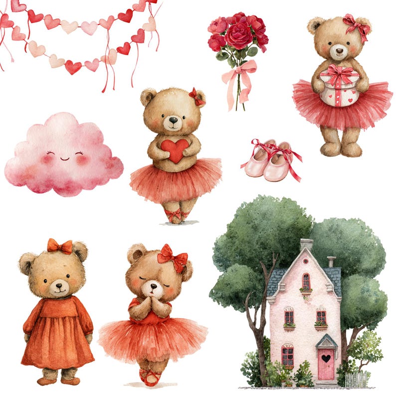 Watercolor Valentine Teddy Bear Clipart Png Bundle, Valentines Day Png ...