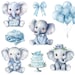 Watercolor Blue Baby Elephants Clipart Png Bundle, Blue Elephant Baby ...