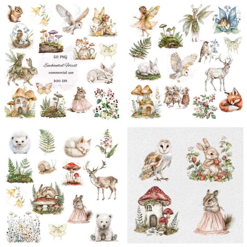 Watercolor Fairy Garden Clipart Png Bundle, Fairytale Clipart, Woodland ...